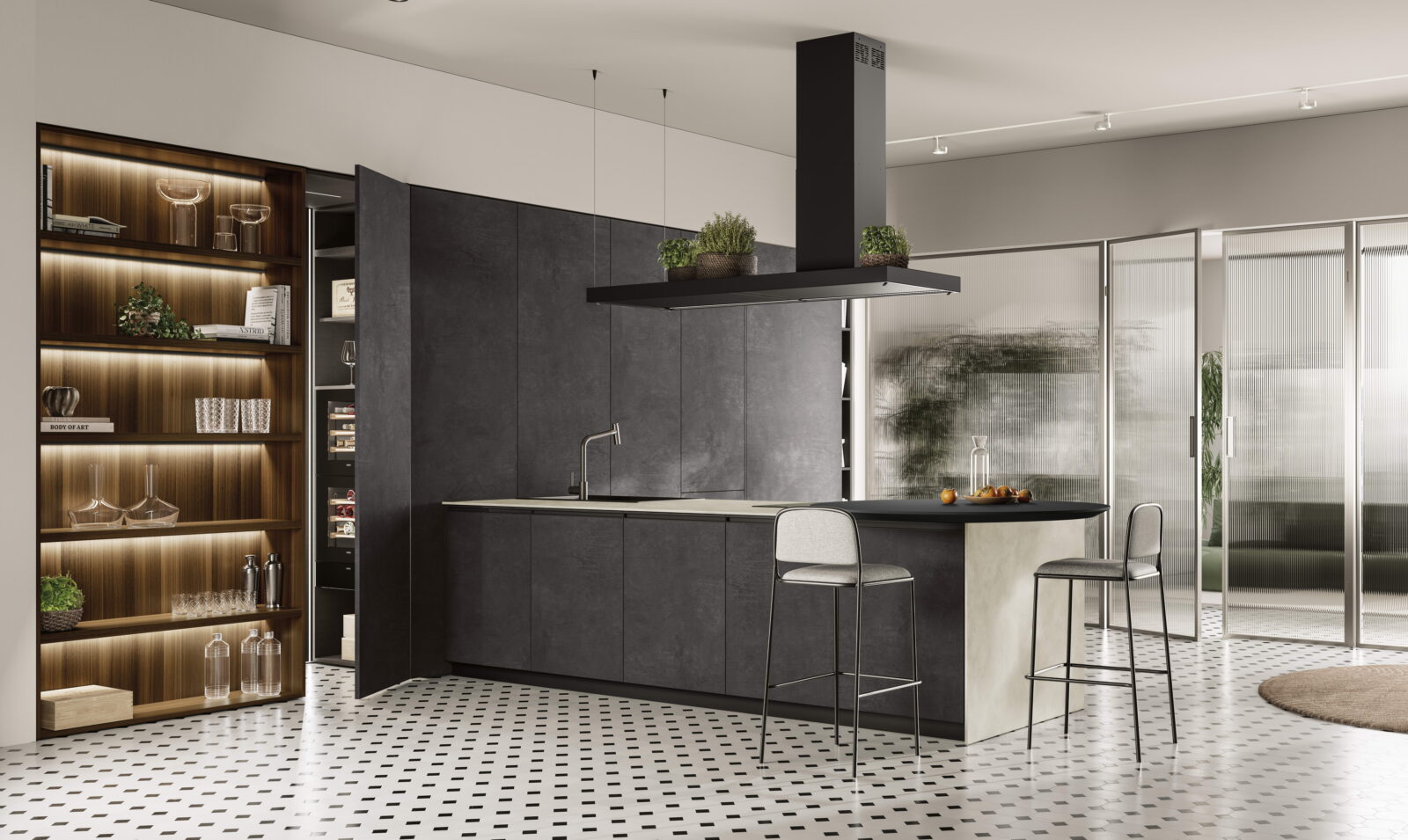 Cucina design moderno spazi funzionali colori neutri linea compo3 cck finitura porfido cenere 1