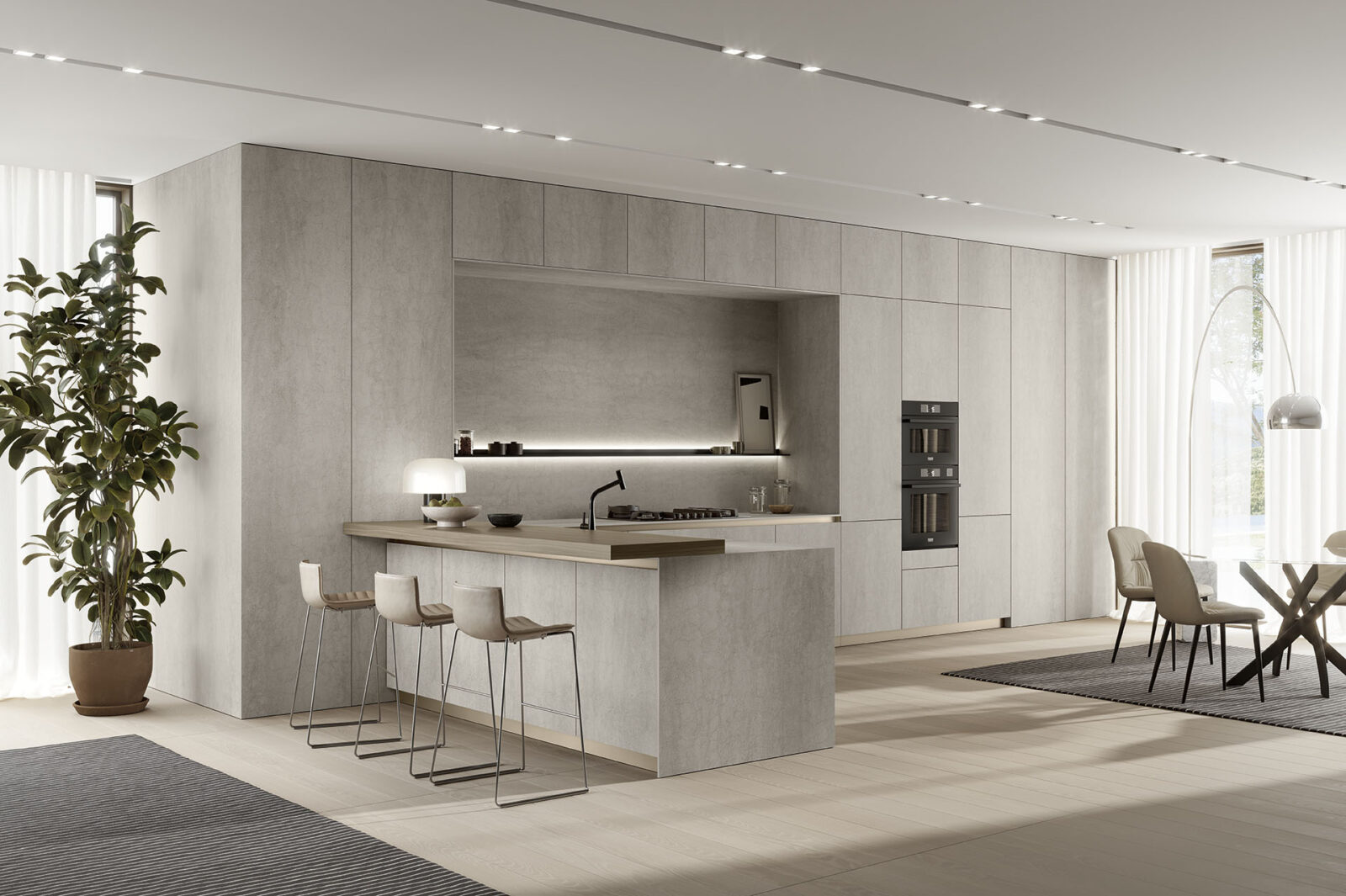 Cucina isola marmo bianco legno chiaro kitchen deluxe collection cck dlx p24 25