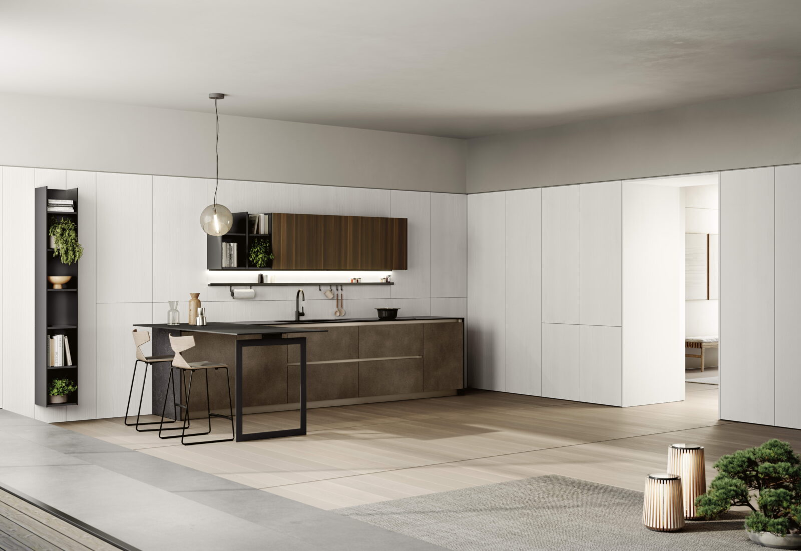 Cucina stile moderno materiali combinati open space lungomare compo5 cck finitura bronzo ossidato 1