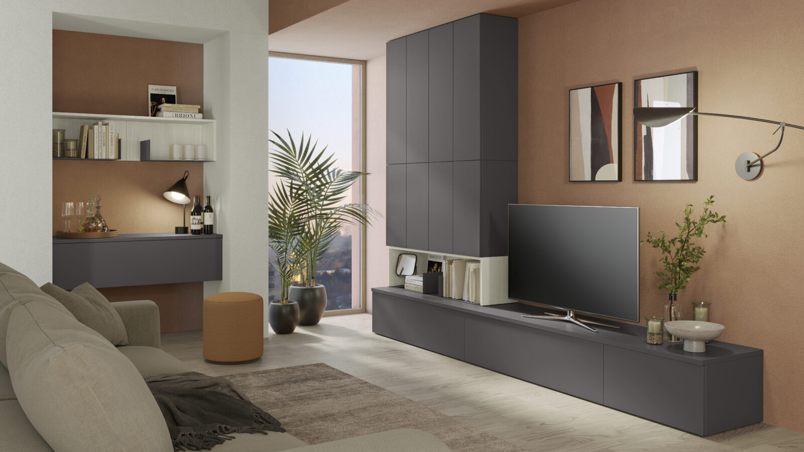 Soggiorno design moderno porta tv libreriavolo zona giorno zonagiorno vo gio l001 p06 07