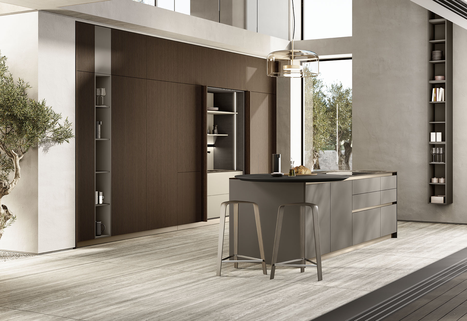 Cucina isola marmo bianco legno chiaro kitchen deluxe collection cck dlx p52 53