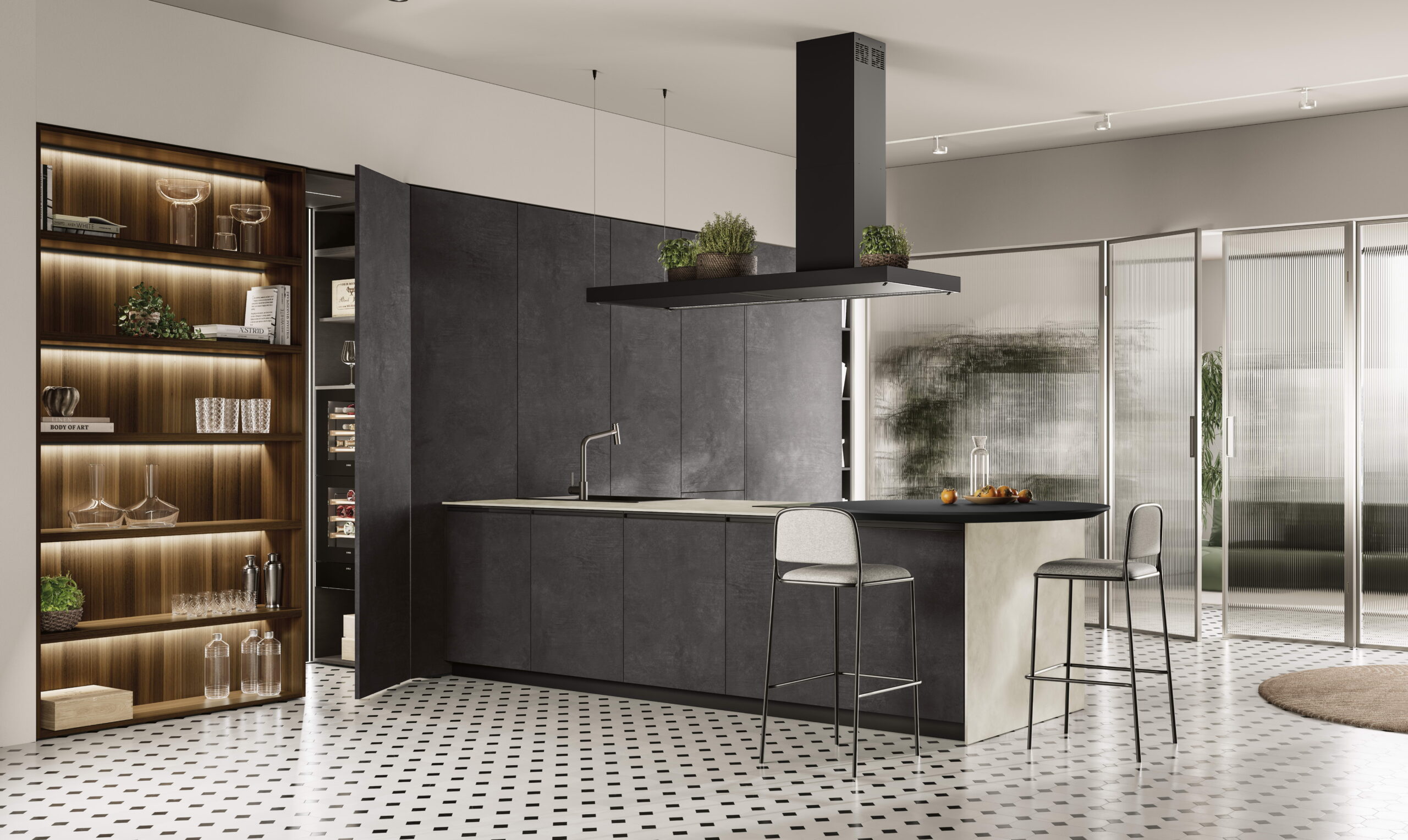Cucina design moderno spazi funzionali colori neutri linea compo3 cck finitura porfido cenere 1