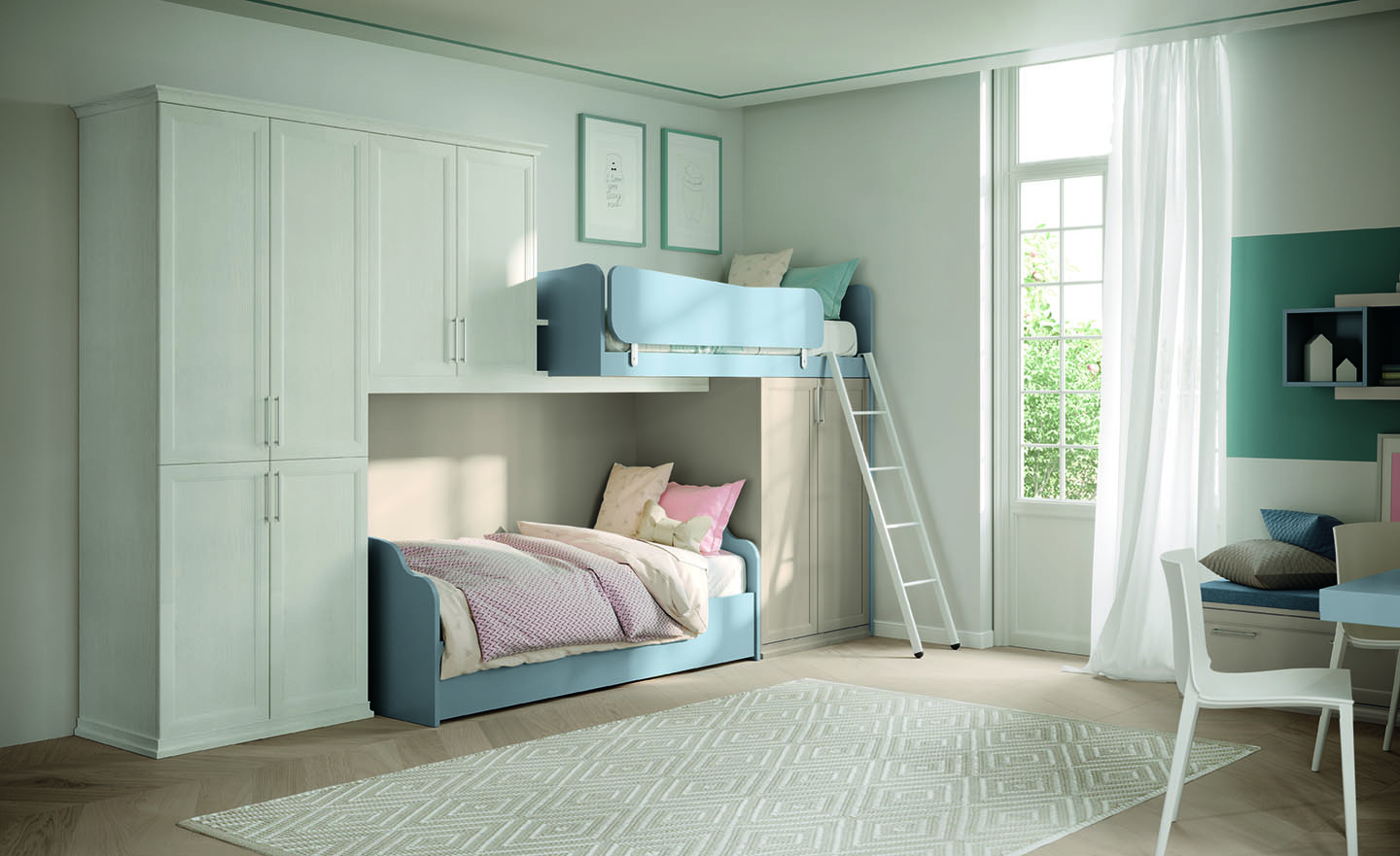 Letto soppalco design classico camere kids letto icaro ar nme ac024 p172